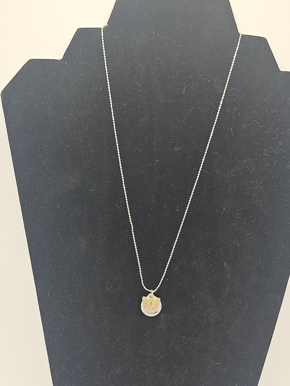 Gold Butterfly Pendant Necklace - With Silver Tone Charm(imagine) Women Jewelry